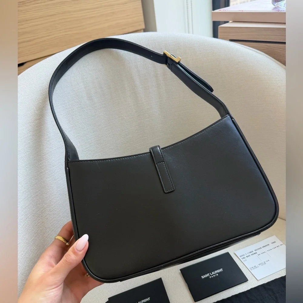 Saint Laurent Le 5 à 7 Hobo Bag Black Smooth Leather Gold Hardware YSL Authentic - Picture 5 of 8